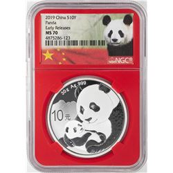 2019 China 10 Yuan Panda Silver Coin NGC MS70 Early Releases Red Core