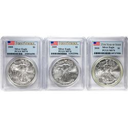 Lot of 2008-2010 $1 American Silver Eagle Coins PCGS MS70 First Strike