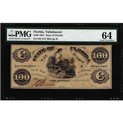 1861 $100 State of Florida Tallahassee Cr.2 Obsolete Note PMG Choice Uncirculated 64