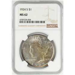 1924-S $1 Peace Silver Dollar Coin NGC MS62