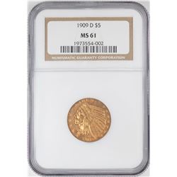 1909-D $5 Indian Head Half Eagle Gold Coin NGC MS61