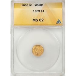 1853 $1 Liberty Head Gold Dollar Coin ANACS MS62