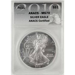 2010 $1 American Silver Eagle Coin ANACS MS70