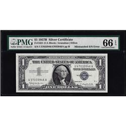 1957B $1 Silver Certificate Note Mismatch Serial Number PMG Gem Uncirculated 66EPQ