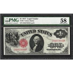 1917 $1 Legal Tender Note Fr.36 PMG About Uncirculated 58