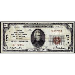 1929 $20 Chatham Phenix New York, NY CH# 10778 National Currency Note
