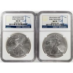 Lot of (2) 2014 $1 American Silver Eagle Coins NGC MS70 Early Releases