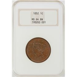 1852 Braided Hair Large Cent Coin NGC MS64BN