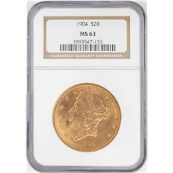 1904 $20 Liberty Head Double Eagle Gold Coin NGC MS63