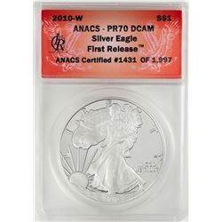 2010-W $1 Proof American Silver Eagle Coin ANACS PR70DCAM First Release
