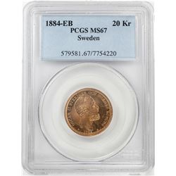 1884-EB Sweden 20 Kroners Gold Coin PCGS MS67
