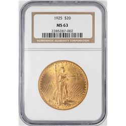 1925 $20 St. Gaudens Double Eagle Gold Coin NGC MS63