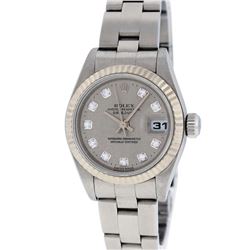 Rolex Ladies Stainless Steel Slate Grey Jubilee Diamond Quickset Datejust Wristwatch