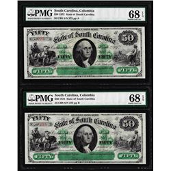 Matching Serial Set- 1872 $50 South Carolina Obsolete Notes PMG Superb Gem Unc. 68EPQ