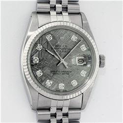 Rolex Mens Stainless Steel Meteorite Diamond 36MM Datejust Wristwatch