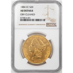 1884-CC $20 Liberty Head Double Eagle Gold Coin NGC AU Details