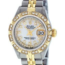 Rolex Ladies Two Tone 14K Mother Of Pearl Pyramid Diamond Datejust Wristwatch