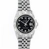 Image 2 : Rolex Mens Stainless Steel Black Diamond Lugs & Pyramid Bezel Datejust Wristwatch