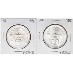 Lot of (2) Brilliant Uncirculated 1980 Mexico Una Onza Casas De Moneda Silver Coins
