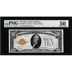 1928 $10 Gold Certificate Note Fr.2400 PMG About Uncirculated 50