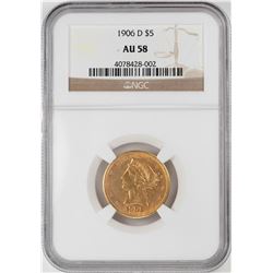 1906-D $5 Liberty Head Half Eagle Gold Coin NGC AU58