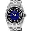 Image 1 : Rolex Mens Stainless Steel Blue Vignette Pyramid Diamond Bezel Datejust Wristwatch