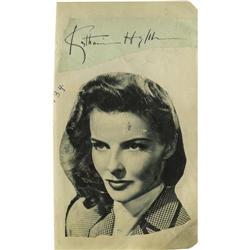 Katherine Hepburn Autograph. This 5" x 8.5" she Katharine Hepburn Autograph.