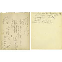 Clifton Webb Autographs (Lot #23). Two sheets fr The Webbs Host Varied Guests.