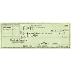 Rod Serling Signed Check. Personal check dated Rod Serling Signed Check.