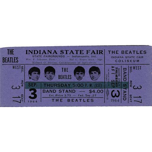 thumbnail image 2 of Vintage 1964 Beatles Concert Ticket Stub - Indiana State Fair - Unused Laminated Reprint For Display Or Gift 2 of 2