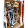 Image 2 : WOODEN BOX OF TOOLS, ORANGE FORMULA-1 TOOLBOX AND GARDEN ITEMS IN PLANTER