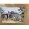 Image 2 : 2 WATER COLOR PAINTINGS OIL LOG HOUSE MACPHENON CA 1930 AND THE OLD BRIDGE BY E FRASER