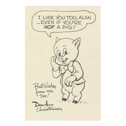 Porky Pig Drawing Signed by Don Arr Christensen.