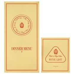 Club 33 Menu and Wine List.