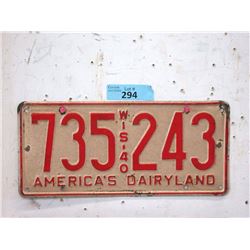 Rare USA 1940 Wisconsin License Plate