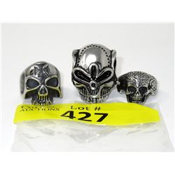 3 New Size 10 Stainless Steel Biker Style Rings