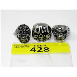 3 New Size 11 Stainless Steel Biker Style Rings