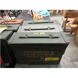 3 Military Surplus Ammo Boxes - 4" x 11" x 7"