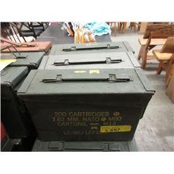 3 Military Surplus Ammo Boxes - 4" x 11" x 7"