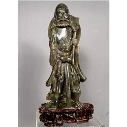 ANTIQUE CHINESE GREEN STONE SCULPTURE OF LOHAN #841002
