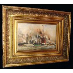  Marine / Shipping Scene Watercolor by Ch. #841093