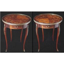  Pair Marquetry and Bronze Side Tables #841097