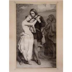 Pre-Raphaelite Drawing of Couple, signed #841104