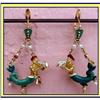 Image 1 : RENAISSANCE EARRINGS  GOLD ENAMEL GEM MERMAN #841556