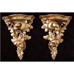  Pair of Florentine Gilt Wood Wall Sconces #843142