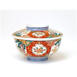 Old Japanese Imari Cover Bowl w Shojukubai Mk #843294