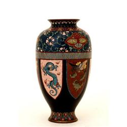 Meiji Japanese 6 Panel Dragon Phoenix Cloisonne #843367