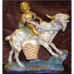 1890s Signed Amphora boy riding a goat with #843392