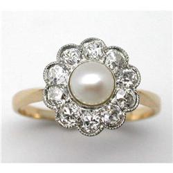 Edwardian Pearl and Diamond Cluster Ring #843420