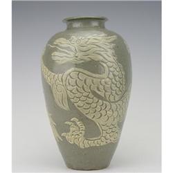 KOREAN KORYO DYN POWDER CELADON POT WITH DRAGON #843508